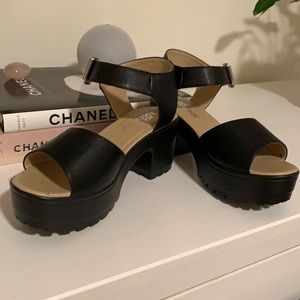 Chunky Black Vegan Leather Sandals